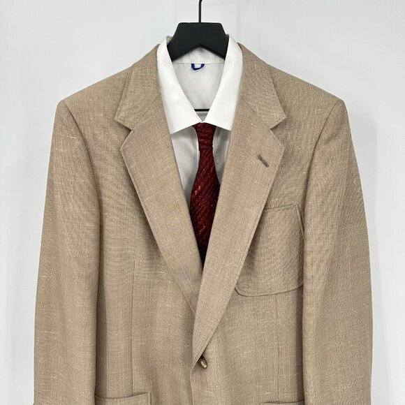 vintage 70s DAKS LONDON jacket blazer sport coat patch pockets retro beige 40L - Picture 2 of 11